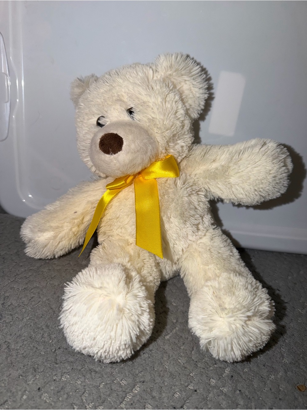 Cream Plush Teddy Bear with Yellow Ribbon - Kids Stuffed Animal